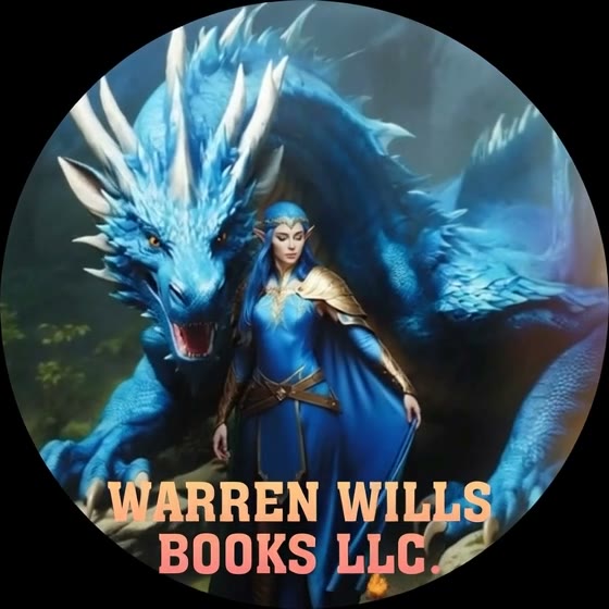 Warren Wills Books logo — blue dragon with rider